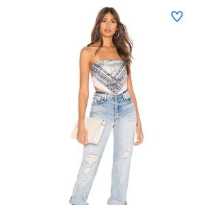 Bandana Print Strapless Scarf Top in Pastel Pink